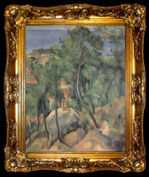 framed  Paul Cezanne Boulders,Pine trees and sea at l-estaque, ta009-2